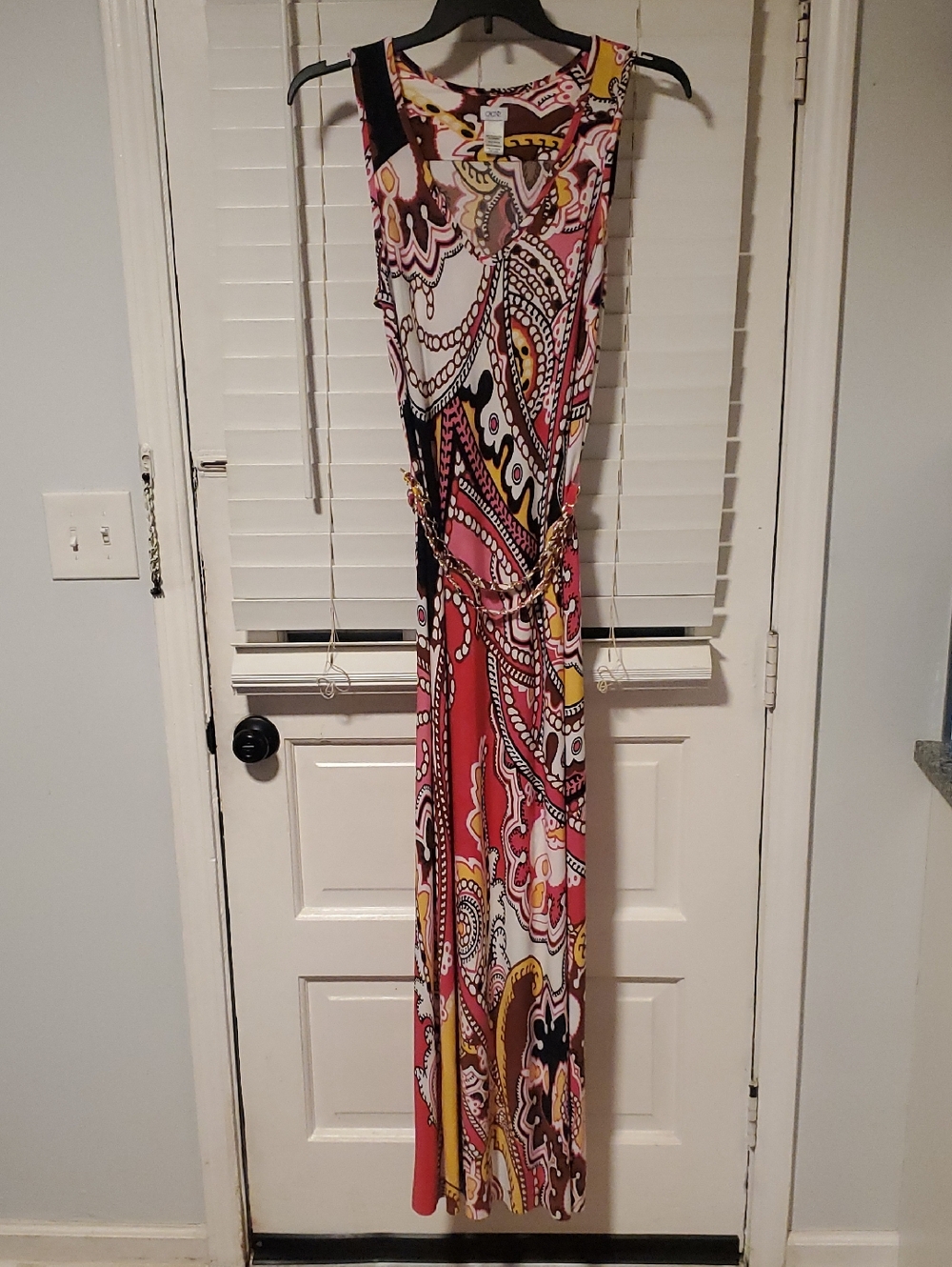 Cache Sleeveless Paisley Maxi Dress in Pink, Yellow and Black